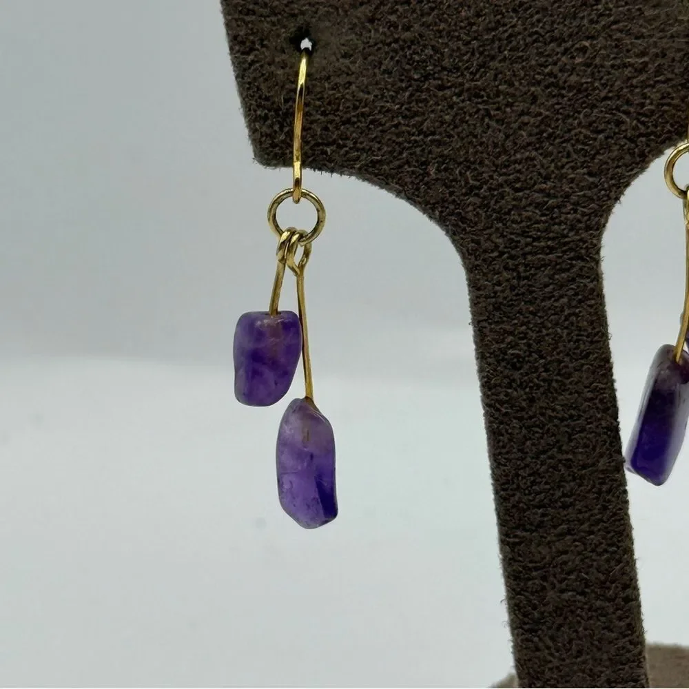 Elegant Gold and Purple amethyst Dangle Earrings